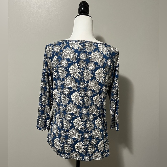 Haggar Clothing Petite 3/4 Sleeve Boatneck Tee Floral Print Stretch - Picture 6 of 11